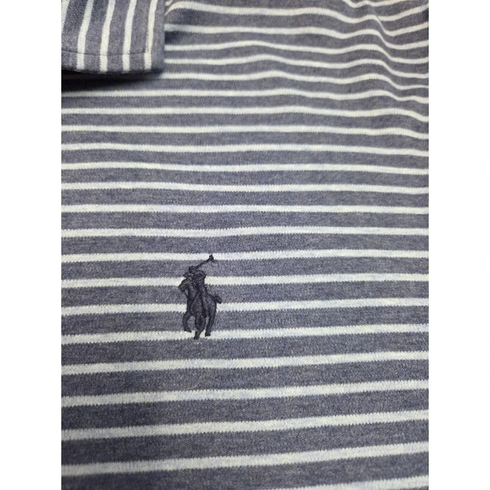 Polo Ralph Lauren Shirt Men Large Blue Striped Two Tone Classic Fit Short Sleeve